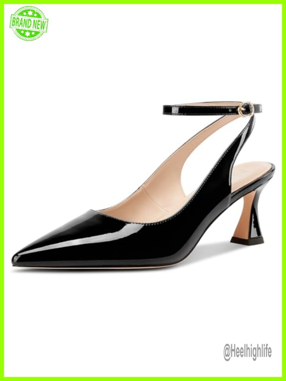 NobleOnly Women's Pointed Toe Ankle Strap Kitten Heel Slingback Pumps